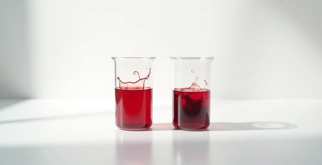 Wide environmental shot showing blood flow visualization in glass vessels
