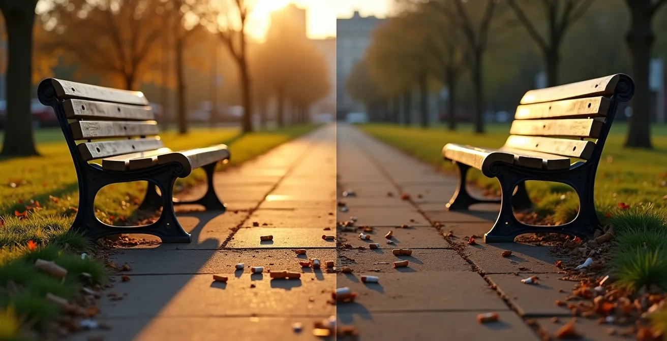 Split composition showing idealized vs realistic smoking memories