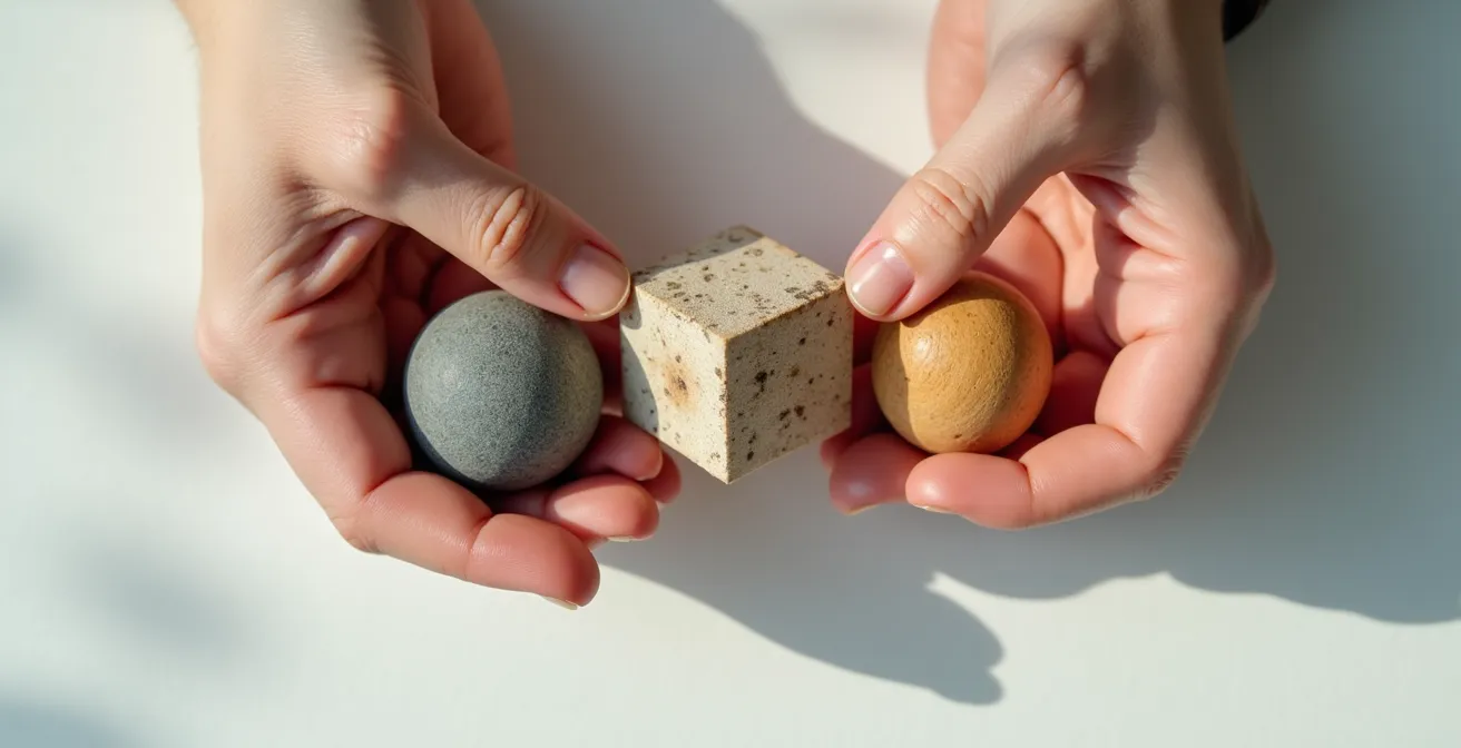 Close-up of hands manipulating various fidget tools and tactile objects