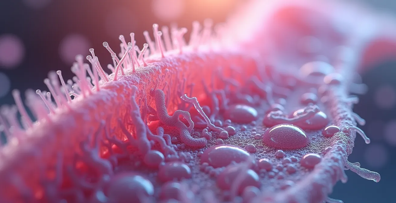 Macro view of lung cilia showing water-based vapor clearance process