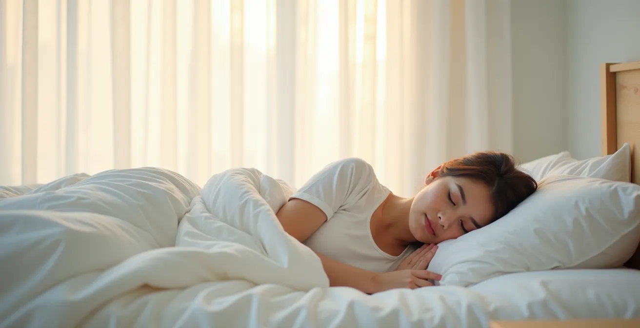 Peaceful sleeping person with subtle visualization of improved blood flow and oxygenation