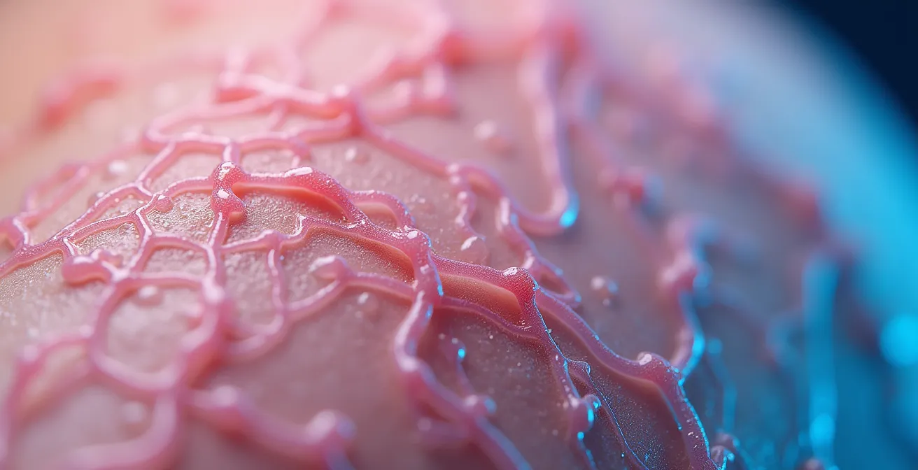 Macro shot of healthy skin capillaries and blood flow