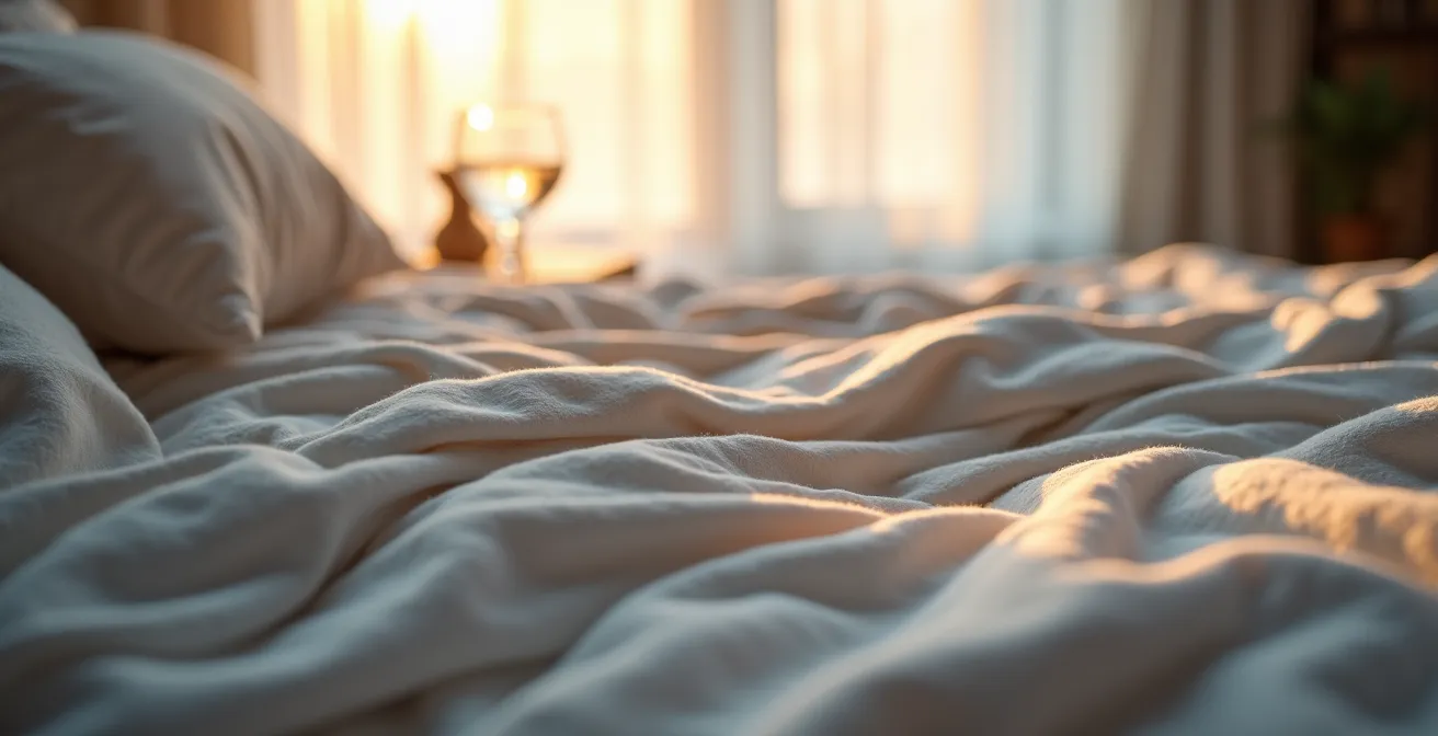 Serene bedroom at night with soft lighting and calming atmosphere