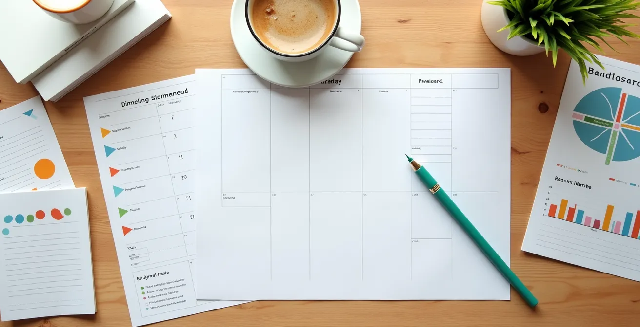 Overhead view of personalized planning materials and lifestyle mapping tools