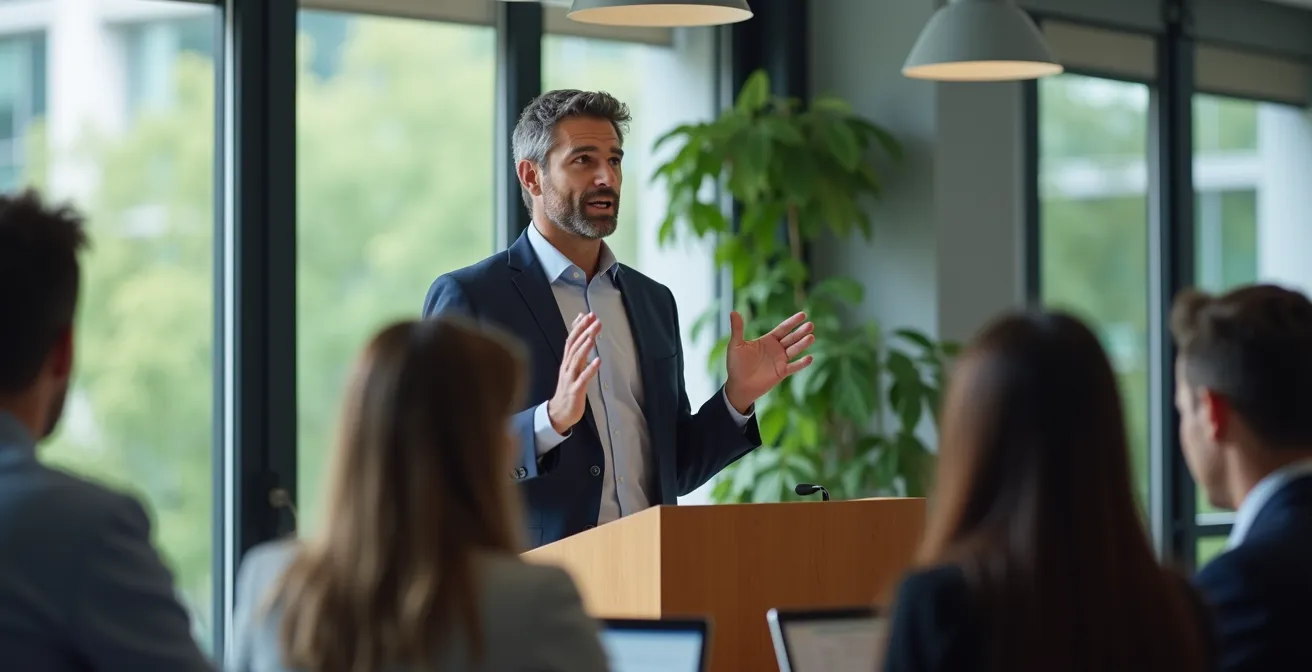 Professional setting showing public commitment to quit smoking