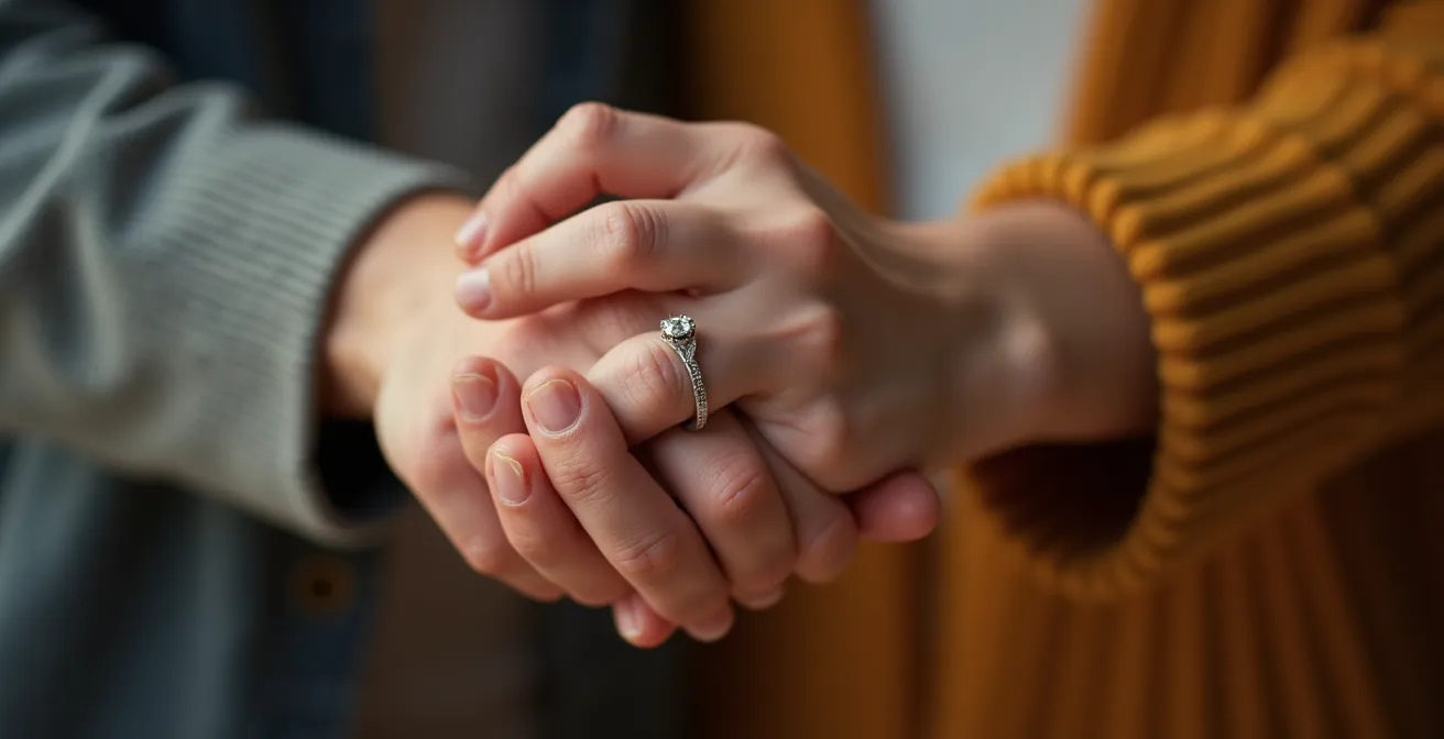 Close-up of two hands holding each other in a supportive gesture