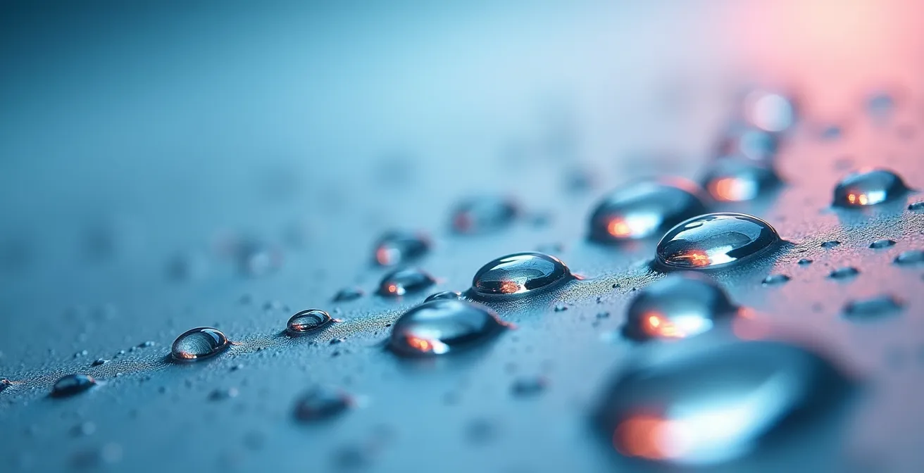 Extreme close-up of water droplets on a tongue surface